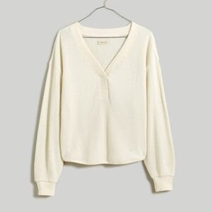 Madewell Classic Brushed Waffle Knit V-neck Long Sleeve Top In Antique Cream XL